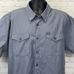 Dixxon Workforce Hickory Striped Button Front Shirt 2XL XXL Gray Short Sleeve